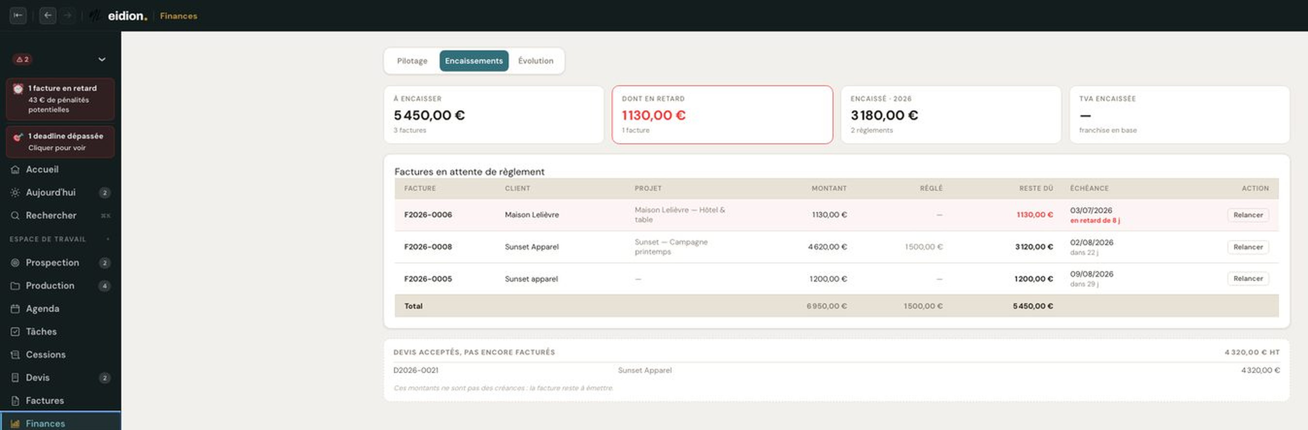 Le suivi des encaissements dans Eidion